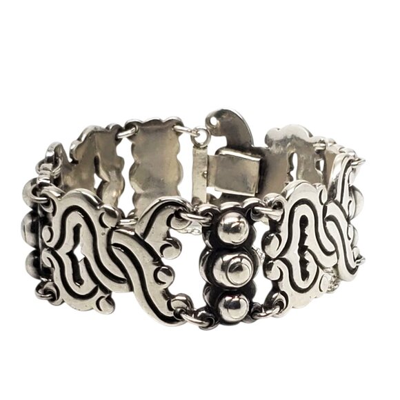 Taxco Mexico Sterling Silver Scroll Link Bracelet #22527 - Picture 7 of 12